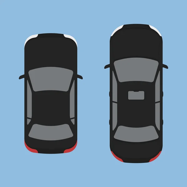 Automobile Transport Icons Black Car Top View Vector Flat Illustration —  Vetores de Stock