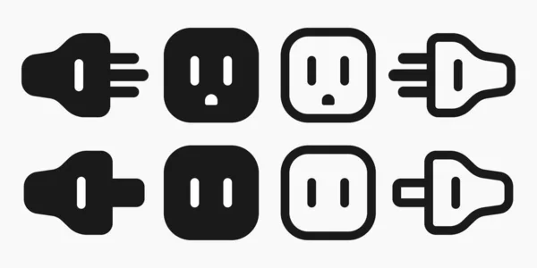 Power Outlet Plug Type Line Shape Icon Set Vector Flat — Stockový vektor