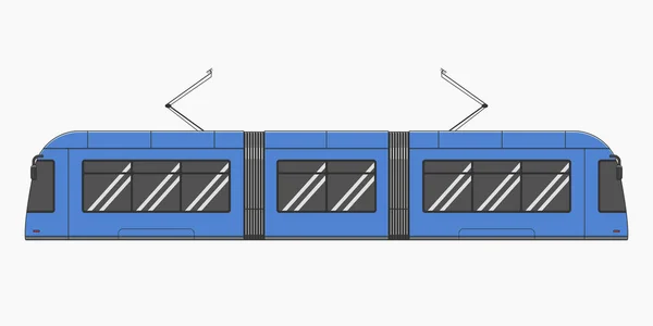 Modrá Moderní Tramvaj Cesta Vlak Boční Pohled Vektor Ploché Ilustrace — Stockový vektor