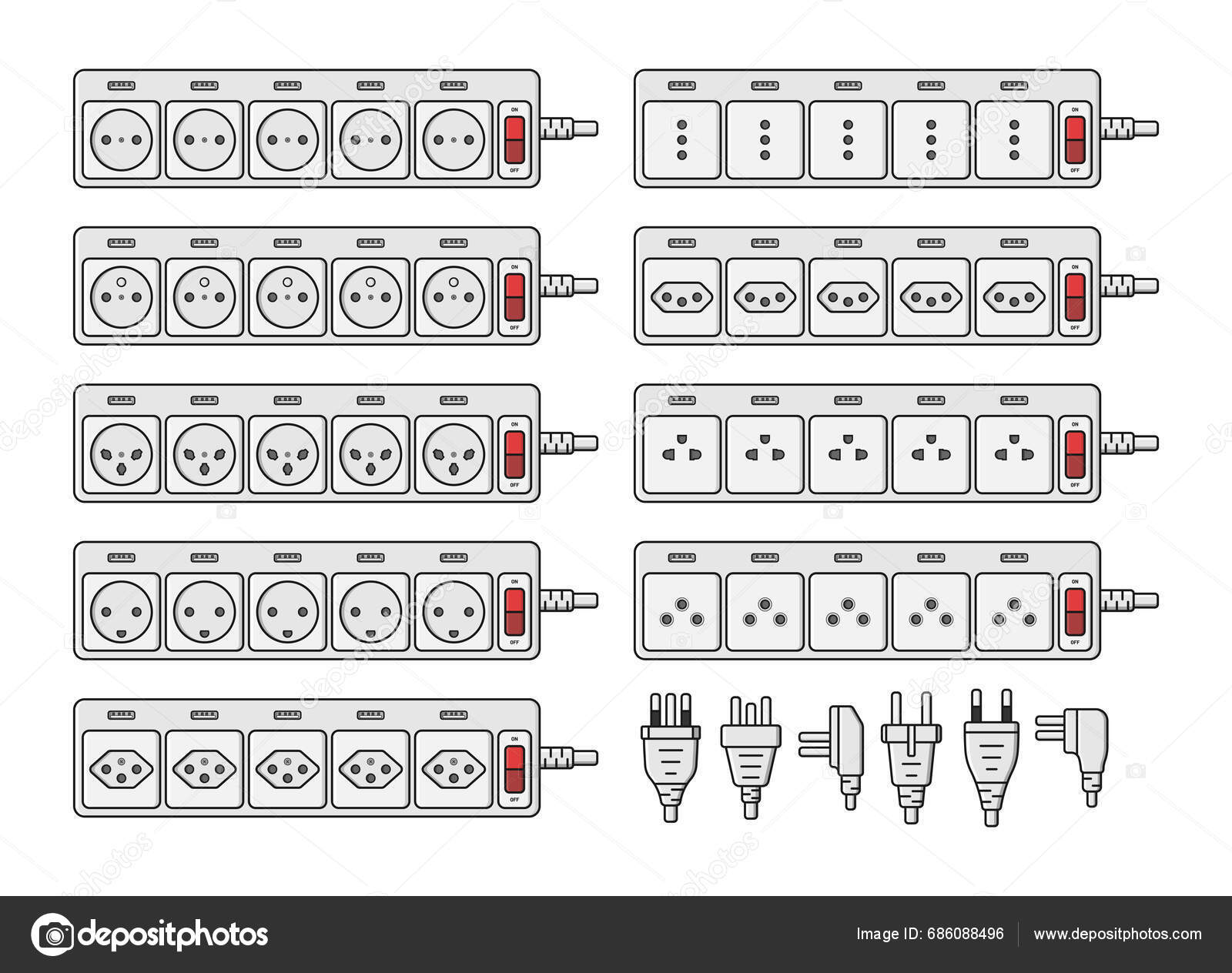 Power Outlet Plug Extension Strip World Standards French Sweiss Set