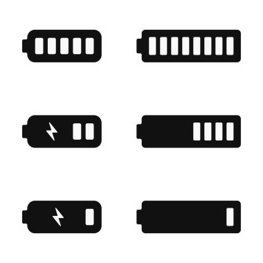 pil kapasite şarj simgeleri koleksiyon vektörü düz illüstrasyonunu ayarla