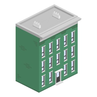 Beyaz arka plan vektör düz illüstrasyon üzerindeki izometrik apartman binası