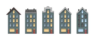 Avrupa 'daki eski ev binası ön görünüm vektör düz resimleme