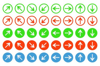 ok çizgisi simgeleri olan yuvarlak yeşil düğmeler vektör düz illüstrasyonunu ayarlar