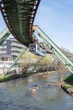Wuppertal Suspension Railway train in Germany. The unique electric monorail system is Wuppertals landmark. North Rhine-Westphalia, High quality photo
