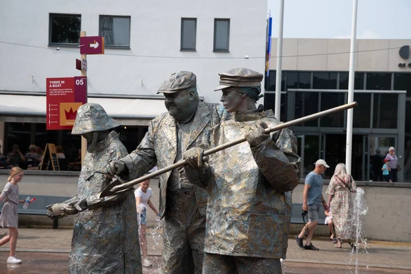 stock image Festival of Living Statues, living bronze statues on a pedestal in the middle of a fountain, Lommel, Belgium, June 17, 2013,High quality photo