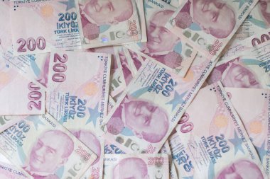 Türk lirası arkaplan, mor Türk parası, 200 tl banknot, para arkaplan, doku, serbest alan, yüksek kaliteli fotoğraf