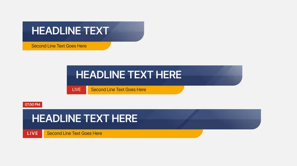 Broadcast News Lower Thirds Template Layout Design Banner Bar Titolo — Vettoriale Stock