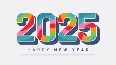 3D renkli 2025 yeni yıl duvar kağıdı tasarımı. 2025 Mutlu Yıllar Kutlama Arkaplanı. Parti tişörtleri için uygun