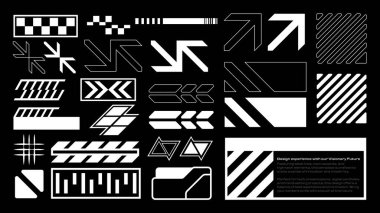 Retro futuristic set elements. Brutalism, streetwear, apparel abstract collection shape. clipart