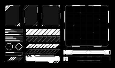 Gelecekçi Hud Element Vektör İllüstrasyonu. Siber punk teknoloji koleksiyonunu ayarla.