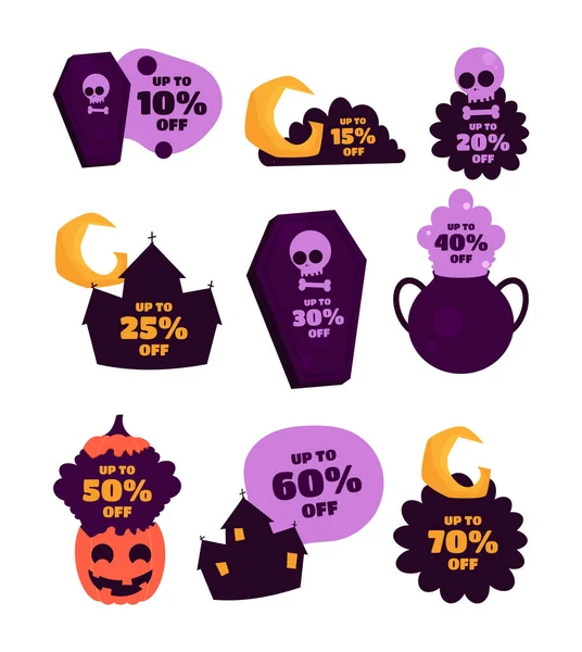 Rabattmarken Für Halloween Rabatt Etikett Für Halloween Verkaufsaktion Mit Kürbissen — Stockvektor