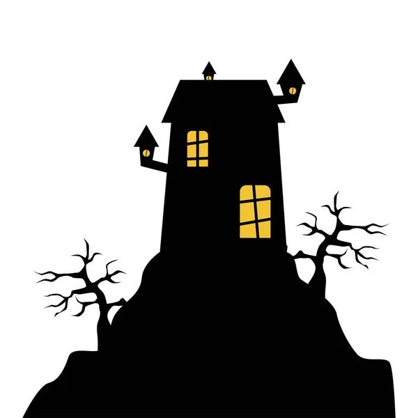 Fond Silhouette Pour Halloween Avec Panorama Effrayant Château Hanté Résidant — Image vectorielle