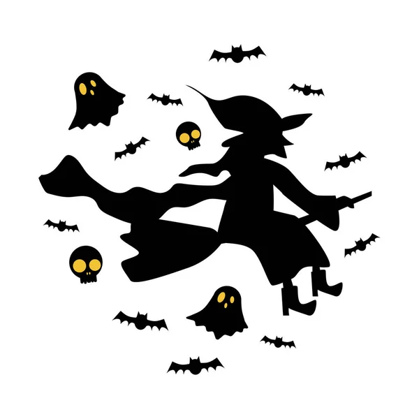 Halloweenské Siluety Vektorová Halloweenská Dekorace Strašidelným Domem Dýněmi Duchy Hroby — Stockový vektor