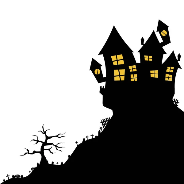 Silhuetas Halloween Vector Halloween Decoração Com Casa Assombrada Abóboras Fantasmas — Vetor de Stock