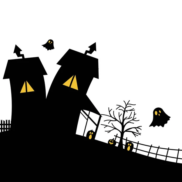 Silhouettes Halloween Décoration Vectorielle Halloween Avec Maison Hantée Citrouilles Fantômes — Image vectorielle