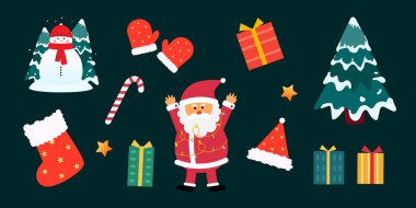 Noel elementleri koleksiyonu. Noel ve Yeni Yıl temaları ile ürünler ve tasarımlar için vektör