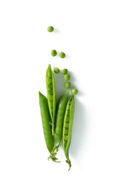 Verse Groene Groenten Erwtenpeul Bonen Geïsoleerd Witte Achtergrond — Stockfoto