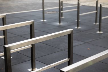Empty bicycle parking in the city. Expansion of urban infrastructure for alternative means of transport