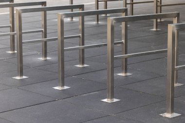 Empty bicycle parking in the city. Expansion of urban infrastructure for alternative means of transport