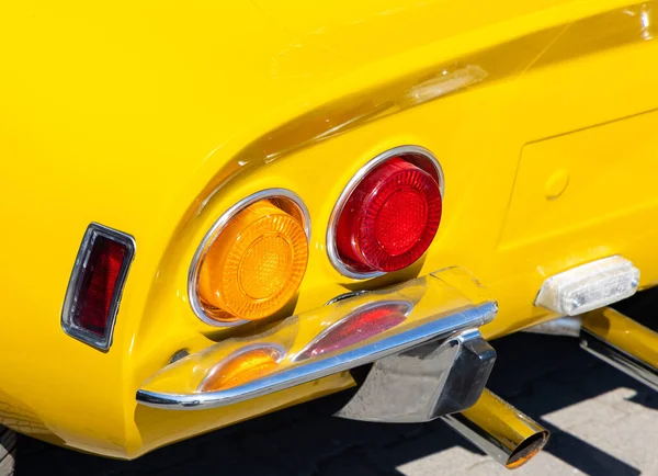 Close Tale Lights Yellow Sport Classic Car Beautifully Restored Details — Stock Photo, Image