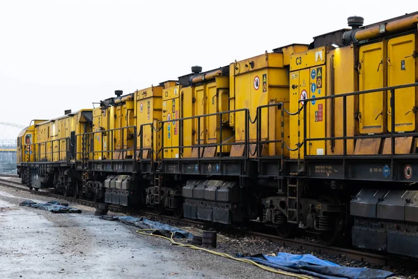 Trem Técnico Amarelo Para Moer Trilhos Lado Ferroviário Equipamento Para — Fotografia de Stock