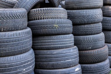 Çöp sahasında eski, yıpranmış ve hasar görmüş lastikler var. Lastik atığı nedeniyle yol güvenliği ve çevre kirliliği azaldı