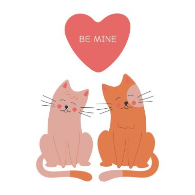 Sevgililer Günü tebrik kartı şablonu içinde birkaç kedi ve metin olan kalp benim olacak. Vektör illüstrasyonu beyaz arkaplanda izole edildi.