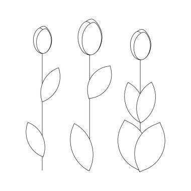 Flowers, tulips, black line drawing, doodle isolated on white background.