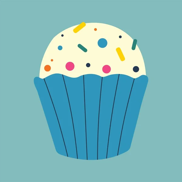 Cupcake Com Polvilhas Doces Ilustração Vetorial Colorida Sobre Fundo Azul —  Vetores de Stock