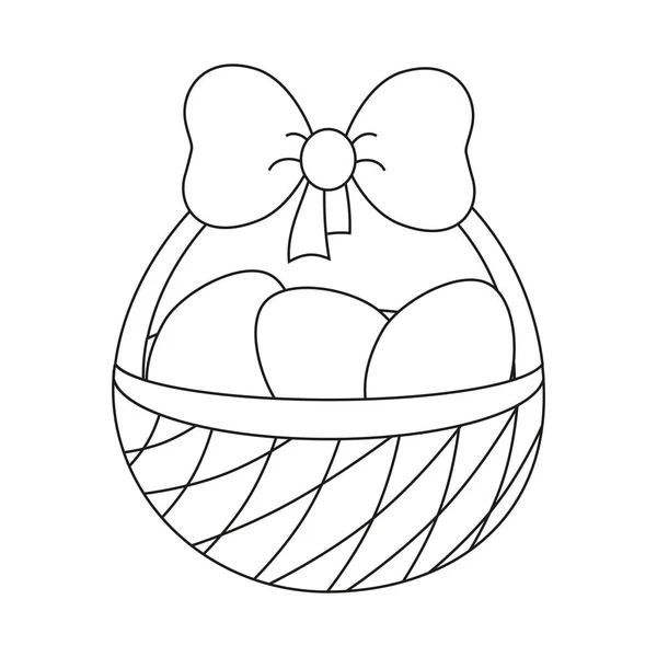 卵とバスケットに弓でイースターバスケット 線画だ 白い背景のベクトルイラスト — ストックベクタ