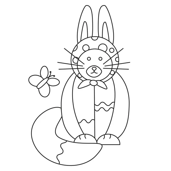 ウサギ ウサギ ハンカチの耳を持つイースター猫 線画だ 白い背景のベクトルイラスト — ストックベクタ