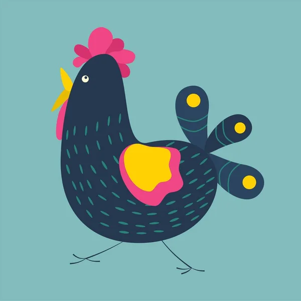 Pájaro Pollo Gracioso Con Adorno Cola Ilustración Vectores Color Sobre — Vector de stock