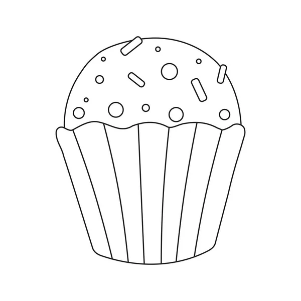 Cupcake Com Polvilhas Doces Arte Linha Ilustração Vetorial Sobre Fundo — Vetor de Stock