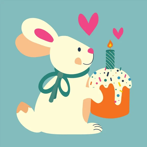 Lapin Pâques Avec Cupcake Avec Des Aspersions Douces Une Bougie — Image vectorielle