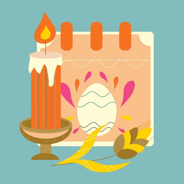 Velikonoční Kalendář Vejcem Ornamentem Držák Svíček Barevný Vektor Ilustrace Modrém — Stockový vektor