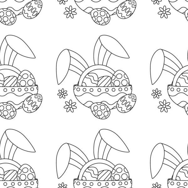 Patrón Pascua Con Plato Con Huevos Orejas Conejo Flores Arte — Archivo Imágenes Vectoriales
