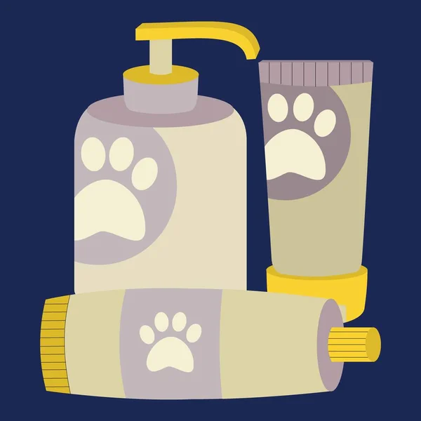 Set of elements for animals, cats, dogs, shampoos. Flat vector illustration.
