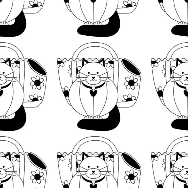 Pattern with carrier, bag for animals, cats, dogs, pet care. Line art. Vector illustration.