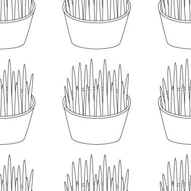 Hayvanlar, kediler, köpekler ve hayvan bakımı için saksıda çimen deseni. Çizgi çalışması. Vektör illüstrasyonu beyaz arkaplanda izole edildi.