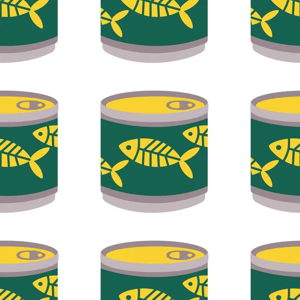 Pattern with canned fish, for animals, cats, tin can with fish label. Flat vector illustration isolated on white background.