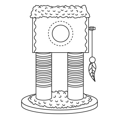 Uyumak için bir yer, hayvanlar için bir ev, kediler için bir tırmalama yeri. Çizgi çalışması. Vektör illüstrasyonu beyaz arkaplanda izole edildi.