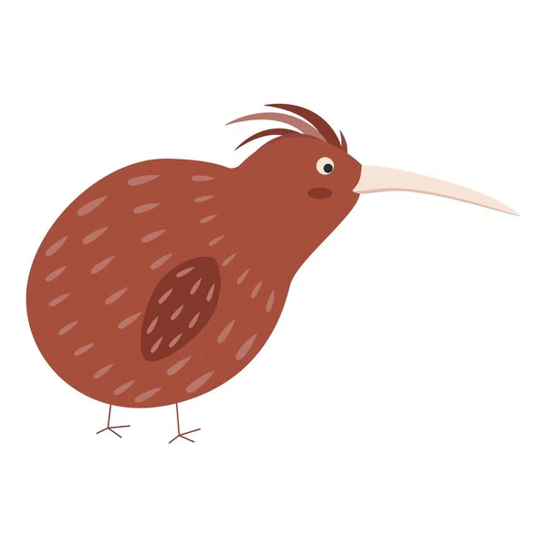 Söt Tecknad Kiwi Fågel Platt Vektor Illustration Isolerad Vit Bakgrund — Stock vektor