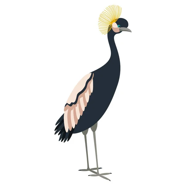 Słodki Kreskówkowy Ptak Żuraw Płaska Ilustracja Wektor Izolowane Białym Tle — Wektor stockowy