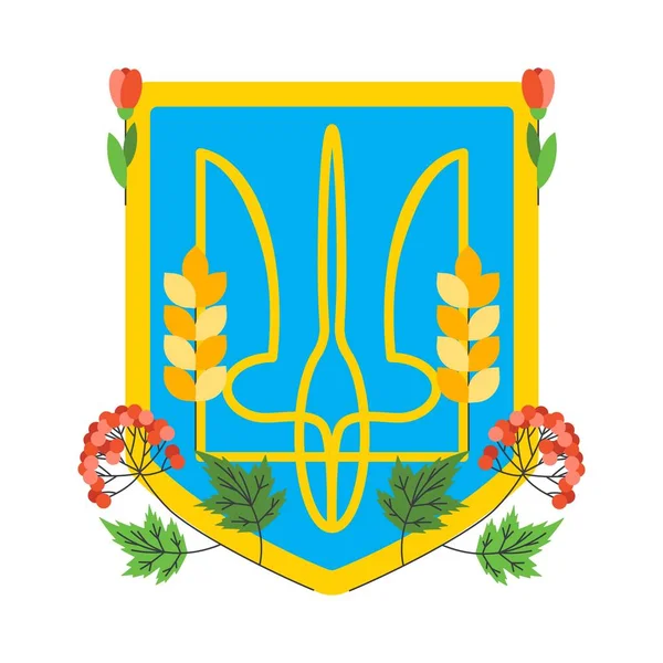 Ukrajna Emblémája Rezgéssel Virágokkal Ukrán Szimbólumok Lapos Vektor Illusztráció Elszigetelt — Stock Vector