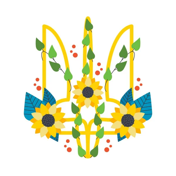 Godło Ukrainy Kwiatach Ukraińskie Symbole Płaska Ilustracja Wektor Izolowane Białym — Wektor stockowy