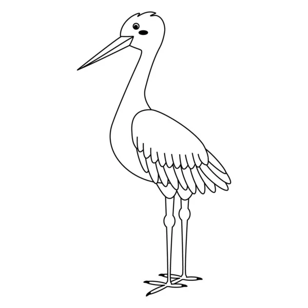Carino Uccello Cicogna Dei Cartoni Animati Linea Art Illustrazione Vettoriale — Vettoriale Stock