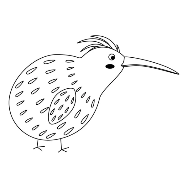 Lindo Pájaro Kiwi Dibujos Animados Arte Línea Ilustración Vectorial Aislada — Vector de stock