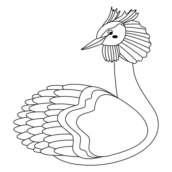 Niedlich Cartoon Haubentaucher Vogel Linienkunst Vektor Illustration Isoliert Auf Weißem — Stockvektor