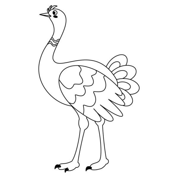 Roztomilý Kreslený Pštrosí Pták Linkové Umění Vektorové Ilustrace Izolované Bílém — Stockový vektor